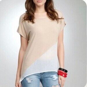 Bebe mocha and sheer white top size medium